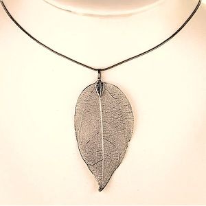 Silver leaf open vein necklace Real 2" leaf